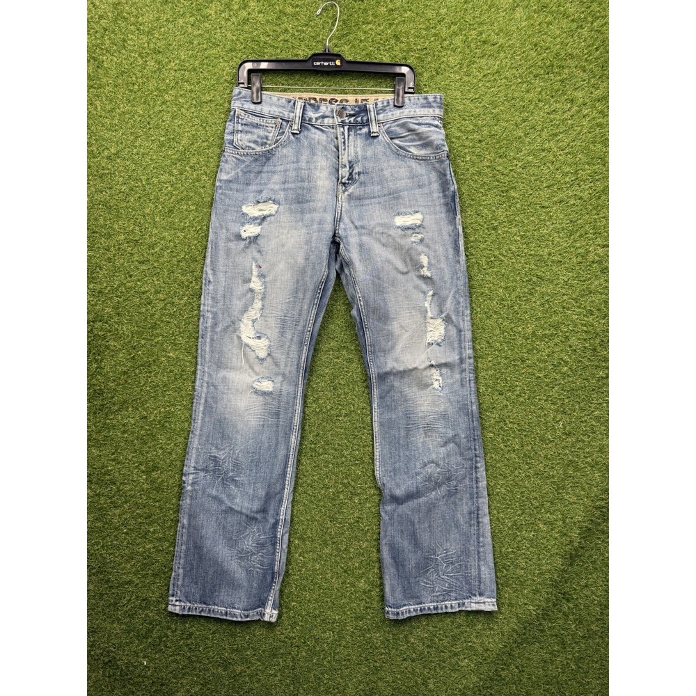Express Kingston Jeans Mens 32x32 Blue Classic Bootcut Distressed Flap Pockets